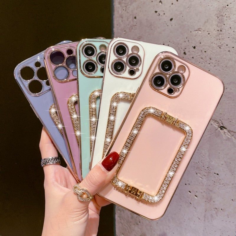 Capa iPhone Luxo Suporte Strass